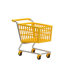 3D Rendered Yellow Retail Cart Icon, Isolated on Transparent or White Background