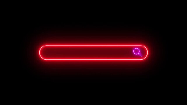 Seamless Loop Magnifying glass Searching Bar Flicker Neon Light Button Sign Symbol. The concept of a search bar in the browser for advertising or slogan. Vibrant glowneon serach bar cyberpunk style