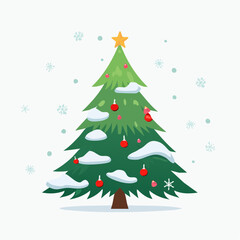 Illustration of Christmas Tree with Snow