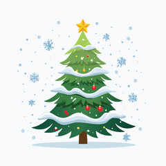 Illustration of Christmas Tree with Snow