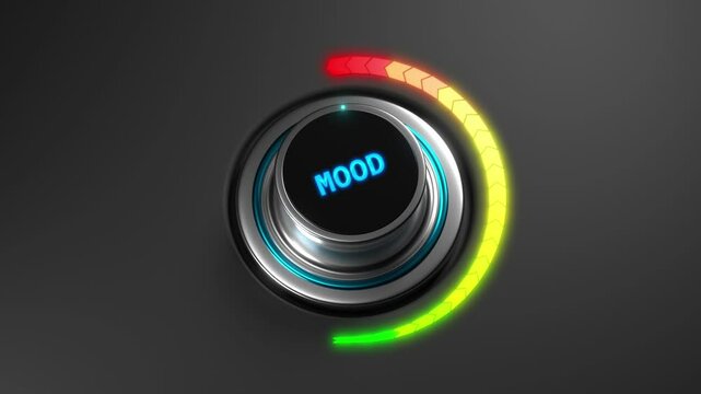 3D animation of a rising mood level on a color dial from green to red. Great for mental health, emotional state, or wellness-related visuals