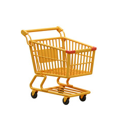 3D Rendered Yellow Retail Cart Icon, Isolated on Transparent or White Background