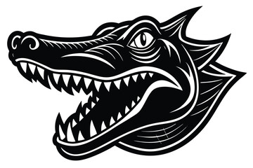 Fototapeta premium Black and white shows an alligator head with open mouth and sharp teeth