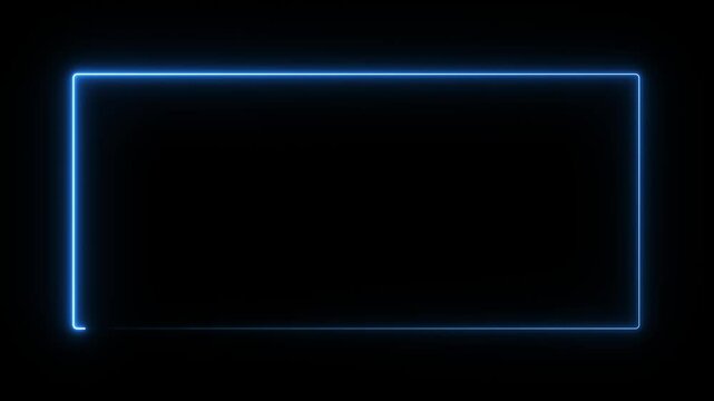 Animation of blue-pink neon square frame, rectangle shape, empty space, ultraviolet light, 80's retro style, fashion show stage, abstract background, illuminate frame design. Abstract cosmic vibrant