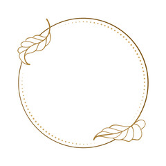 Minimalist leaf circle frame with curved autumn leaves hand-drawn monoline element for digital planning and elegant branding
