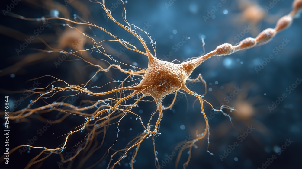Poster detailed close-up of human neurons and synapses forming a complex neural network within the brain, h