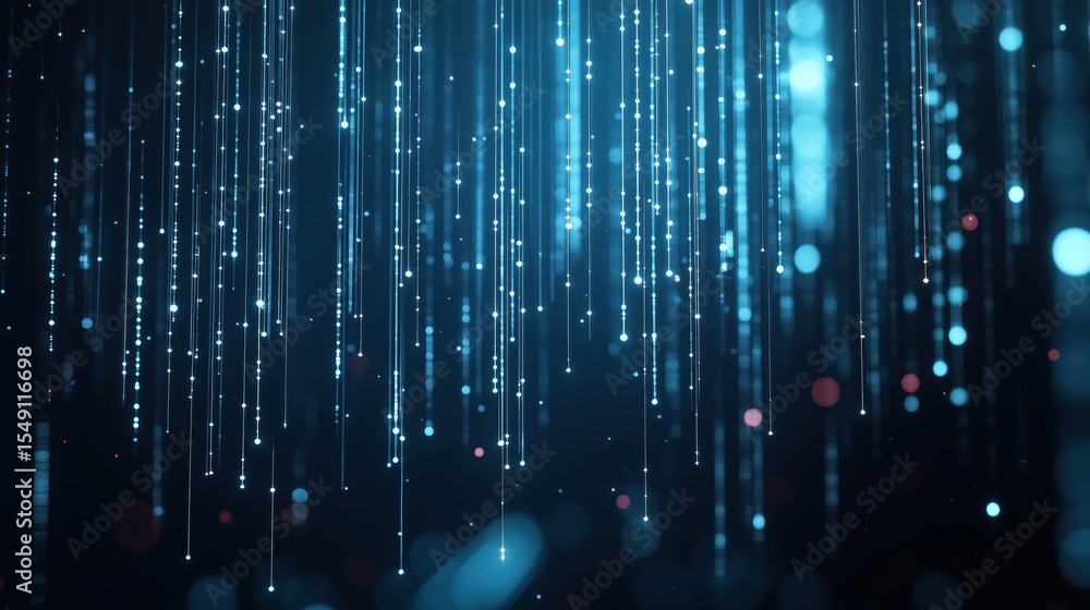 Poster digital rain in the abyss: a captivating digital cascade of shimmering particles, reminiscent of a v