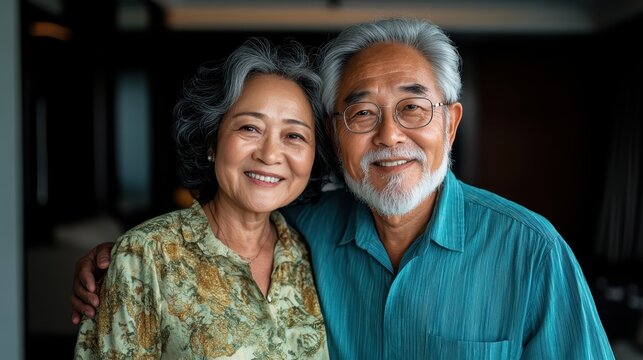 A heartwarming image of an elderly couple smiling together, symbolizing love, companionship, and the beauty of aging gracefully, showcasing strong emotional connection.