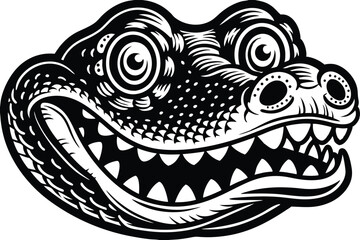 Black and white alligator head shows sharp teeth in a fierce, tribalinspired animal icon