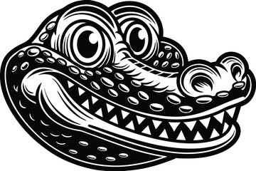 Bold stylized crocodile head shows off its triangular teeth in a striking black and white rendition