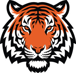 Angry tiger head vector illustration with bold stripes and fierce face in cartoon wild animal style
