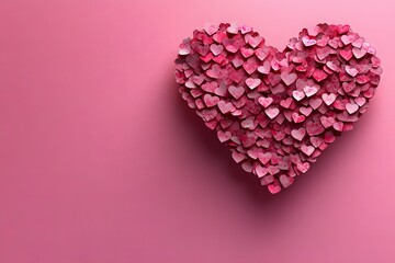Romantic Heart Shape of Pink Paper Hearts on Solid Background for Valentine's Day Decor and Design