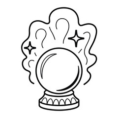 Mystical crystal ball with swirling smoke and stars illustration