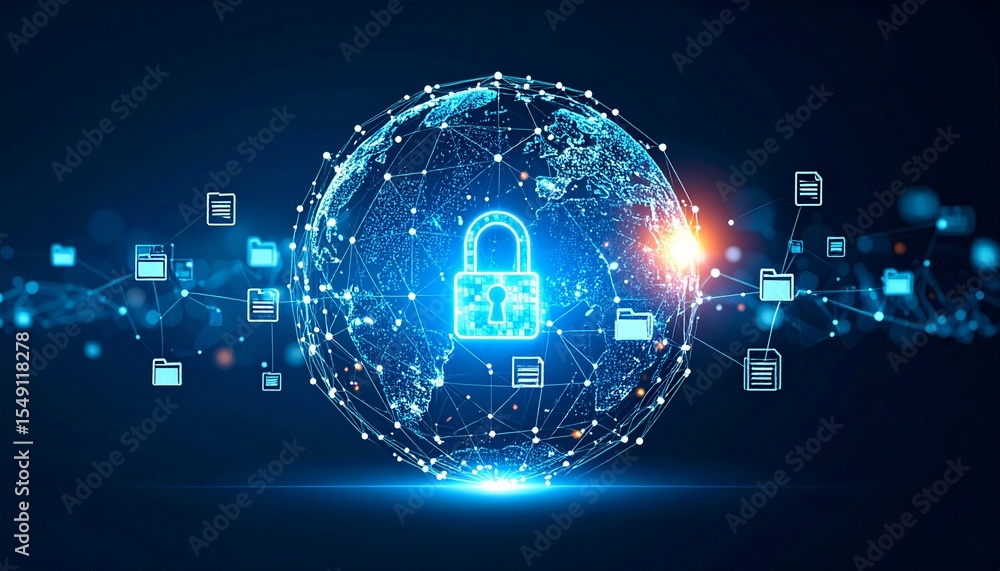 Aufkleber a digital globe with a secure padlock symbol, representing data protection and cybersecurity
