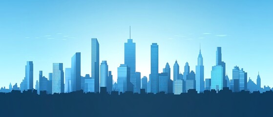 Fototapeta premium Modern city skyline with clear blue background.
