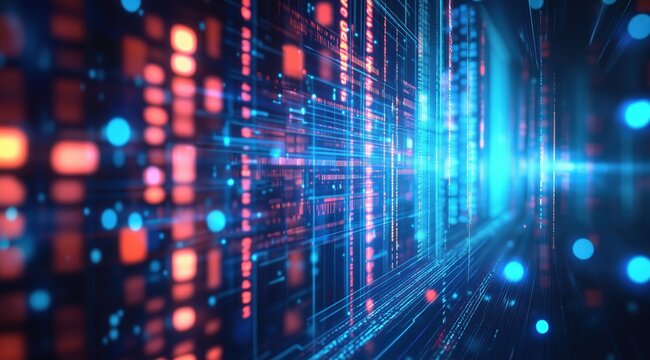 Digital Data Flow Visualization: Dynamic digital data streams visualized with vibrant colors create a mesmerizing, futuristic display.