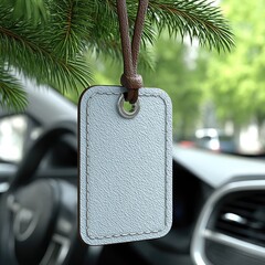 Blank Car Air Freshener Mockup Hanging on Christmas Tree