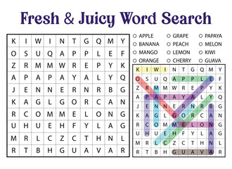 Fresh and Juicy Fruit Word Search Puzzle Educational Game