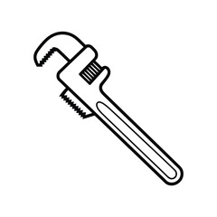 Black and White Illustration of a Pipe Wrench Tool