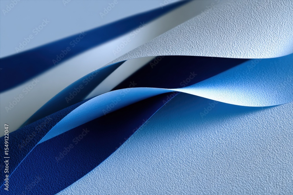 Aufkleber close-up of layered textured paper sheets with a smooth surface and vibrant shades of blue and white
