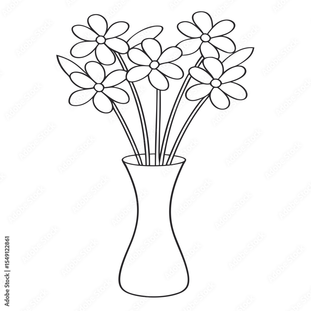 Poster outline of flowers in a vase with simple shapes and lines