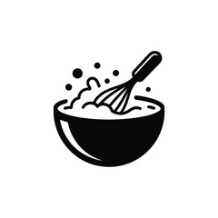 Whisking in a Bowl Black and White Culinary Illustration