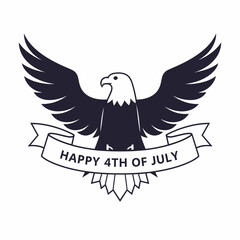 Geometric Bald Eagle & Banner – Minimalist ‘Happy 4th of July’ Patriotic Mascot