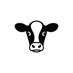 Simple Black and White Cow Face Illustration on a White Background