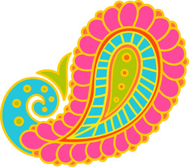 Ethnic paisley element in bright colors, indian doodle vector art