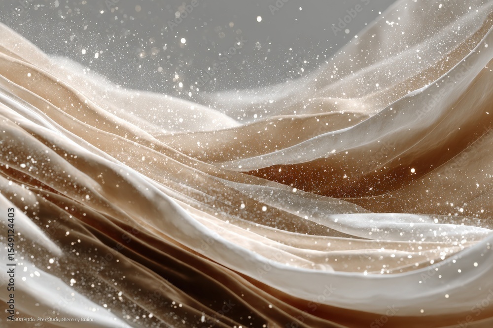 Aufkleber Abstract flowing silk fabric with shimme glitter and soft waves creating a luxurious elegant background in warm beige and gold tones