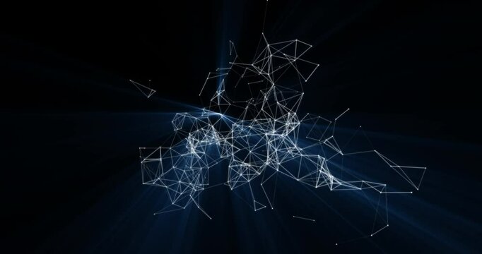 An abstract mobile network of interlaced dots, lines. Plexuses. Abstract animation.