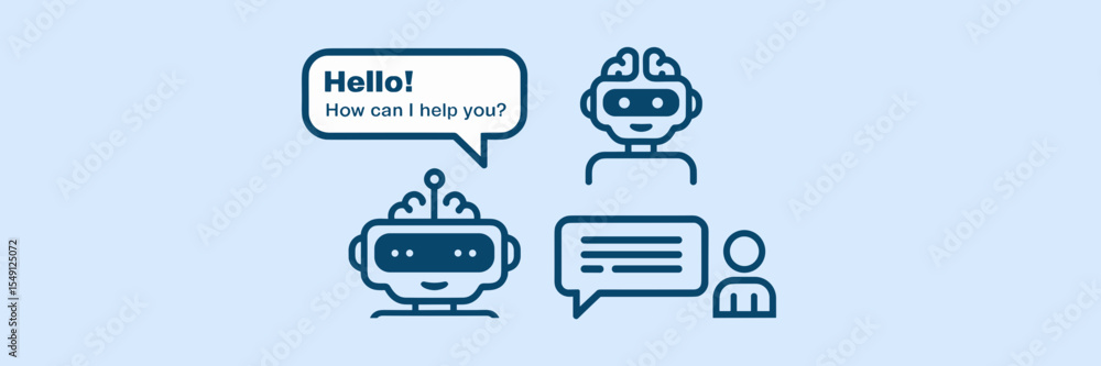 Poster chatbot icon sheet with ai assistant, speech bubble, and customer interaction – suitable for virtual