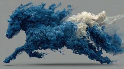 Abstract horse of swirling blue and cream smoke