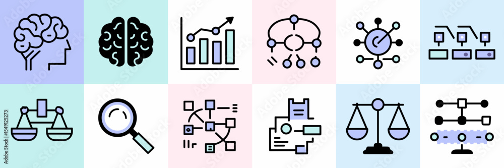 Poster modern icon sheet of data science and ai modeling symbols – great for machine learning platforms, ac