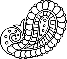 Doodle floral paisley vector isolated element in oriental style. Black outline pattern design for creative projects