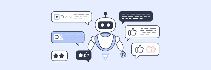 Vector illustration of chatbot UX elements with feedback and conversation – Great for AI user interface design, chatbot development, or digital products.