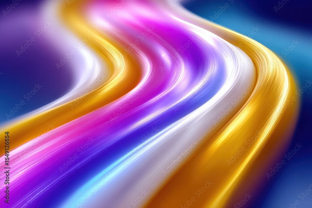 Poster bright colorful abstract flowing light trails with vibrant purple pink blue and gold hues creating d