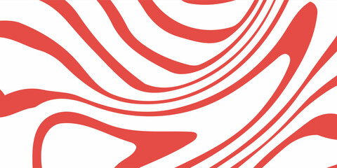 Organic wavy line seamless vector pattern. White flowing doodle line work illustration on vibrant red background. Abstract movement, flow repeat background wallpaper texture in modern minimalist style