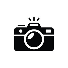 Black and White Camera Icon with Flash Symbol Illustration
