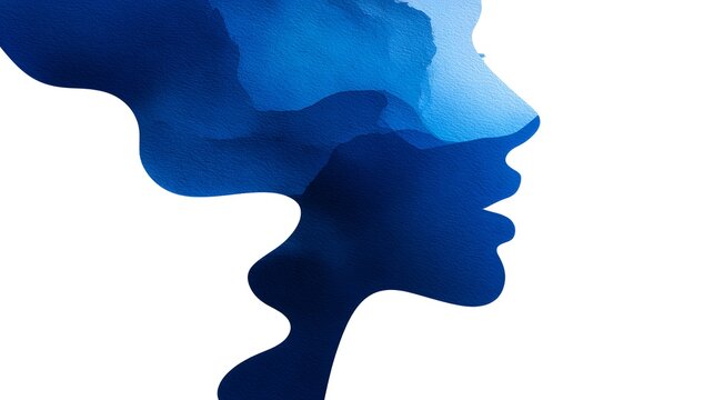 Intricate Two-Dimensional Blue Silhouette Icon for Nonverbal Communication with a Crisp White Background and a Clean, Artistic Design