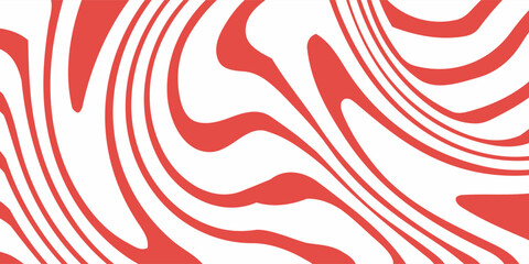 Organic wavy line seamless vector pattern. White flowing doodle line work illustration on vibrant red background. Abstract movement, flow repeat background wallpaper texture in modern minimalist style