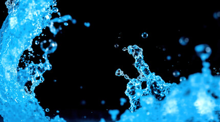 A splash of blue water on a black background