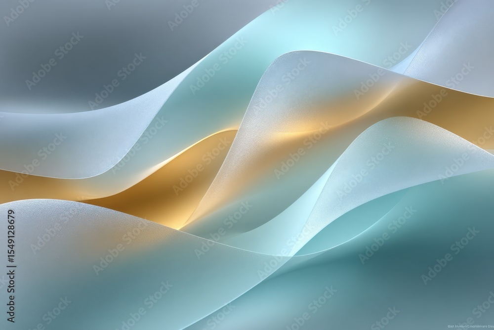 Poster Abstract flowing fabric waves with soft pastel color gradients and gentle light reflections creating smooth elegant modern background