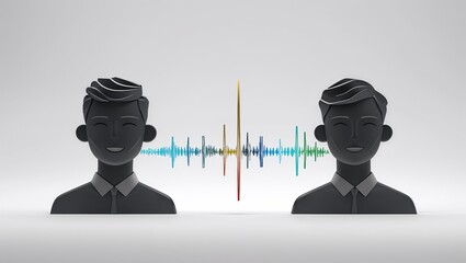 Displaying two male bust icons wearing business shirts with ties in studio, showing color soundwave