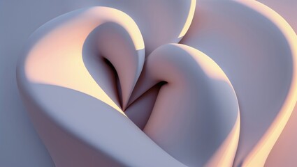 Displaying abstract folded 3D shape unfolding with smooth curves in 3D studio, with pastel gradient