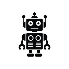 Simple Black and White Robot Illustration with a Square Head