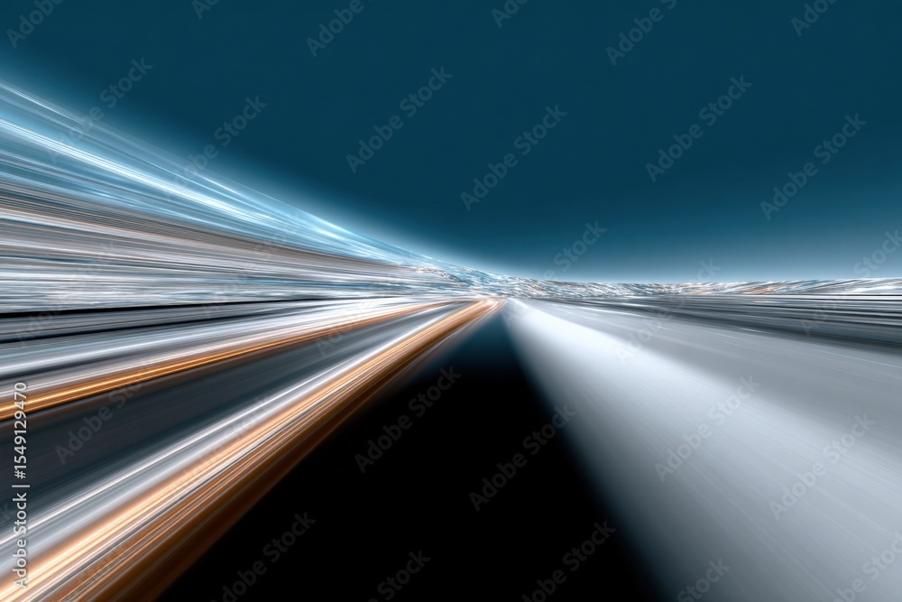 Poster abstract light trails and motion blur effect with long exposure on a road at night in a cityscape sc