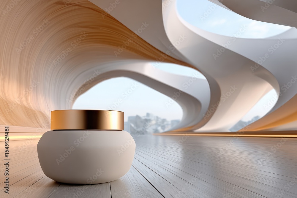 Aufkleber Modern futuristic architecture interior with smooth flowing curves and natural light streaming through large in a spacious building