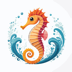 Obraz premium Seahorse in a Whimsical Scene with Vibrant Swirl Motions All Around.