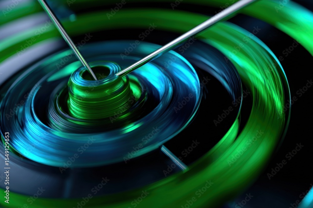 Poster abstract futuristic spinning vortex with vibrant green and blue colors swirling in motion with dynam